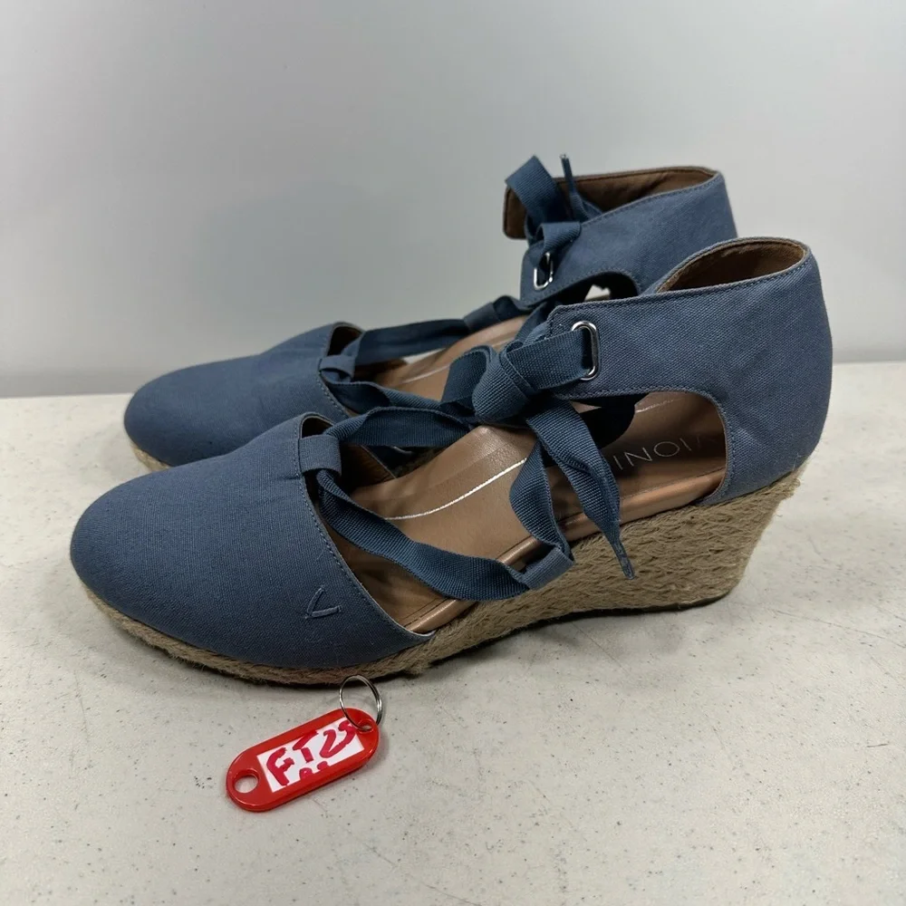 Vionic Kaitlyn Wedge Espadrille Lace Up Shoes Womens Sz 9,5 Denim Blue